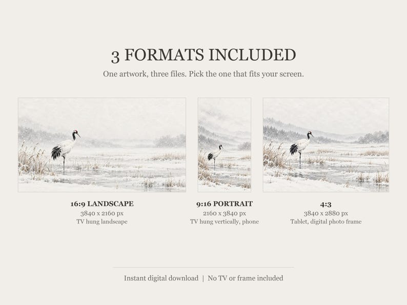 Japanese Crane Marsh Art, 4K Digital Download (3 Formats) image 2