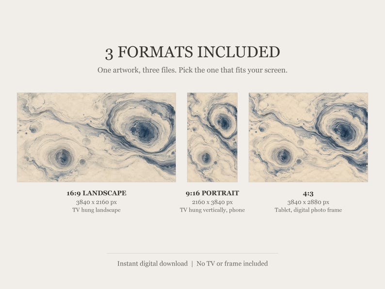 Suminagashi Ink Marbling Frame TV Art, Japanese Wall Art, 4K Digital Download, 3 Formats image 2