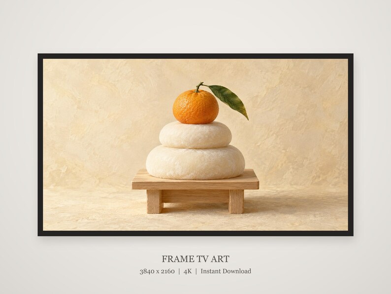 Kagami Mochi New Year Still Life Frame TV Art, Japanese Wall Decor, 4K Digital Download (3 Formats) image 5