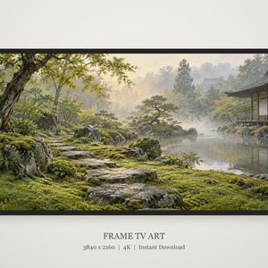Moss Garden Japandi Frame TV-konst, japansk väggkonst, 4K digital nedladdning, 3 format bild 5