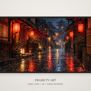 Rainy Kyoto Alley Red Lanterns Frame TV Art, Japanese Wall Art, 4K Digital Download, 3 Formats image 5