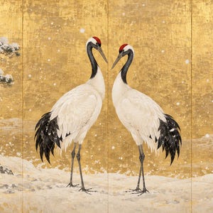 Een paar roodkroon-kraanvogels in een sneeuwlijst, tv-kunst, Japanse muurdecoratie, 4K digitale download, 3 formaten afbeelding 6