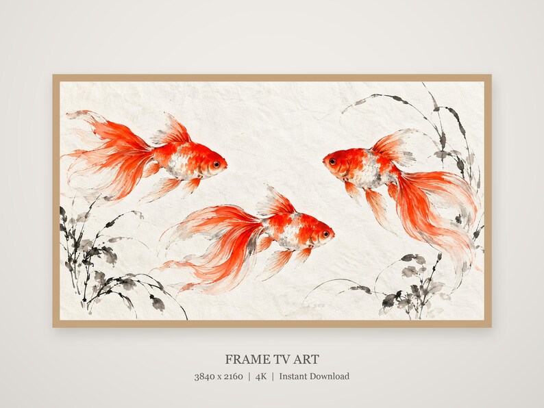 Goldfish in Ink and Vermilion Frame TV Art, Japanese Wall Art, 4K Digital Download, 3 Formats image 4
