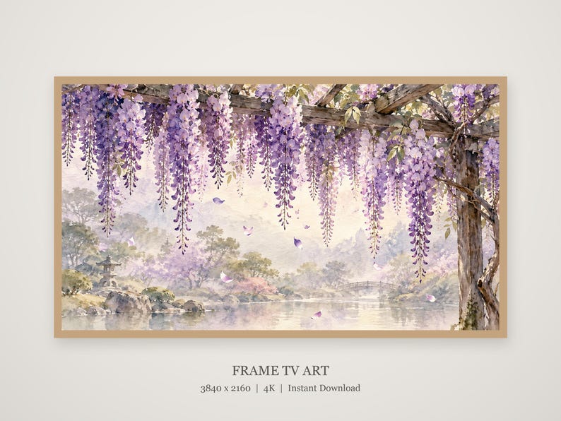 Wisteria Trellis Frame TV Art, Japanese Wall Art, 4K Digital Download, 3 Formats image 4