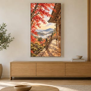 Höstlönntempel Kyoto Ram TV-konst, japansk väggkonst, 4K digital nedladdning, 3 format bild 3