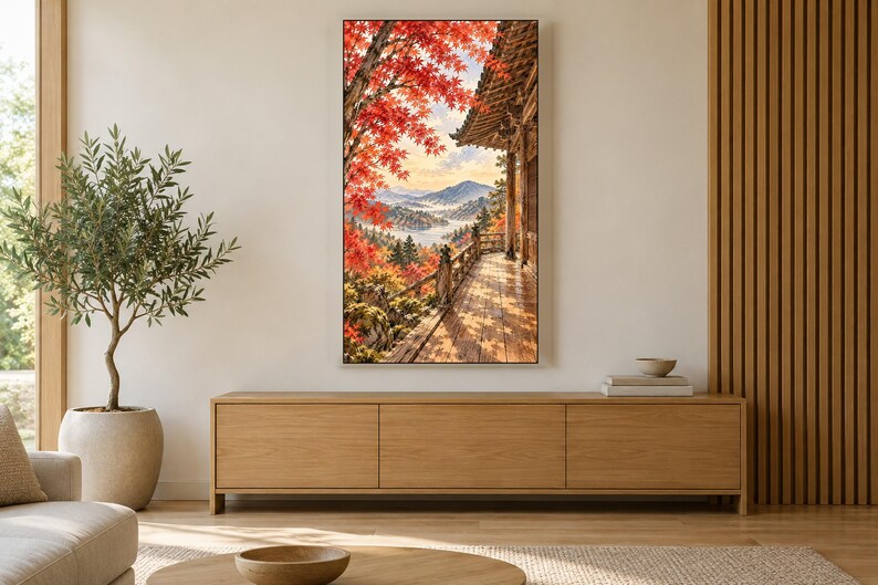 Höstlönntempel Kyoto Ram TV-konst, japansk väggkonst, 4K digital nedladdning, 3 format bild 3