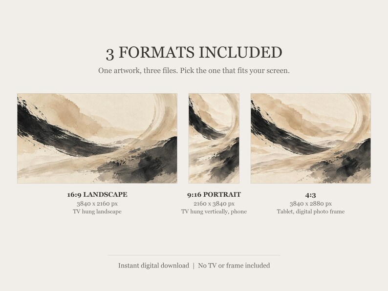 Neutral Ink Brushstrokes Abstract Frame TV Art, Japanese Wall Decor, 4K Digital Download (3 Formats) image 2