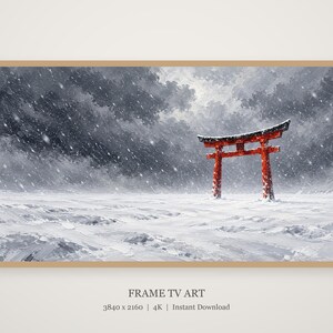 Puerta Torii Roja en Marco de Nieve, Arte para TV, Arte Mural Japonés, Descarga Digital 4K, 3 Formatos imagen 4