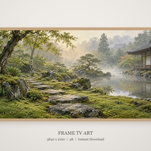 Moss Garden Japandi Frame TV-konst, japansk väggkonst, 4K digital nedladdning, 3 format bild 4