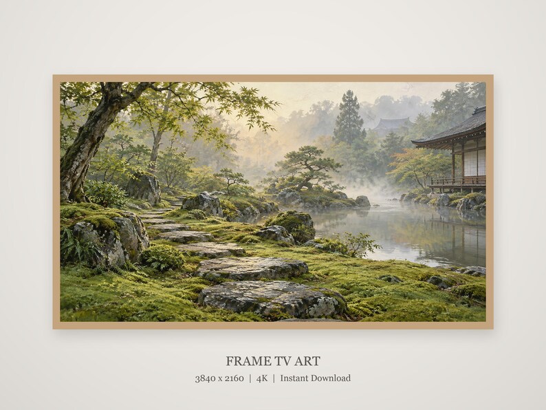 Moss Garden Japandi Frame TV-konst, japansk väggkonst, 4K digital nedladdning, 3 format bild 4