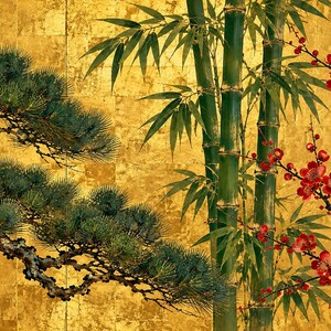 Pine, Bamboo and Plum on Gold Frame TV Art, Japanese Wall Decor, 4K Digital Download (3 Formats) image 6