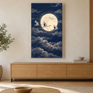 Japanese Cranes Flying Moon Art, 4K Digital Download (3 Formats) image 3