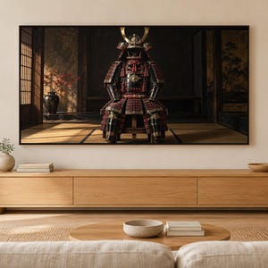 Arte para televisión: Bodegón con armadura de samurái, decoración de pared japonesa (descarga digital 4K) imagen 1
