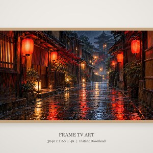 Rainy Kyoto Alley Red Lanterns Frame TV Art, Japanese Wall Art, 4K Digital Download, 3 Formats image 4