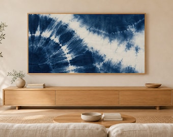 Indigo Shibori Dye Pattern Frame TV Art, Japanese Wall Art, 4K Digital Download, 3 Formats
