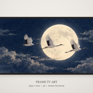 Japanese Cranes Flying Moon Art, 4K Digital Download (3 Formats) image 5