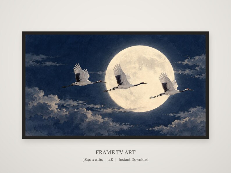 Japanese Cranes Flying Moon Art, 4K Digital Download (3 Formats) image 5