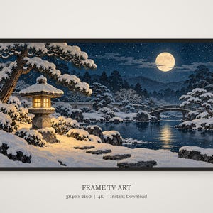 Snowy Garden Lantern at Night Frame TV Art, Japanese Wall Decor, 4K Digital Download (3 Formats) image 5