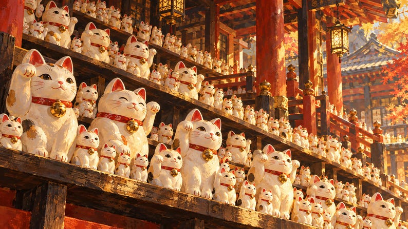 Lucky Cats Row Maneki Neko Frame TV Art, Japanese Wall Art, 4K Digital Download, 3 Formats image 5