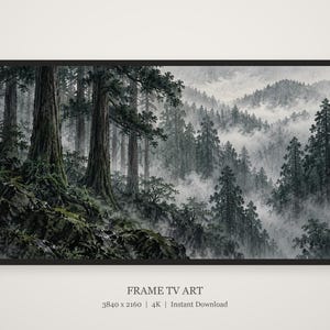 Moody Cedar Forest in Rain Frame TV Art, Japanese Wall Decor, 4K Digital Download (3 Formats) image 5