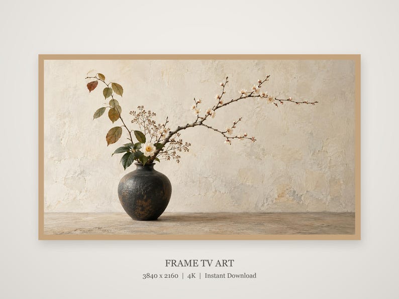 Ikebana Arrangement Still Life Frame TV Art, Japanese Wall Art, 4K Digital Download, 3 Formats image 4