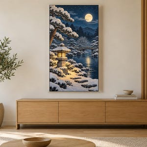 Snowy Garden Lantern at Night Frame TV Art, Japanese Wall Decor, 4K Digital Download (3 Formats) image 3