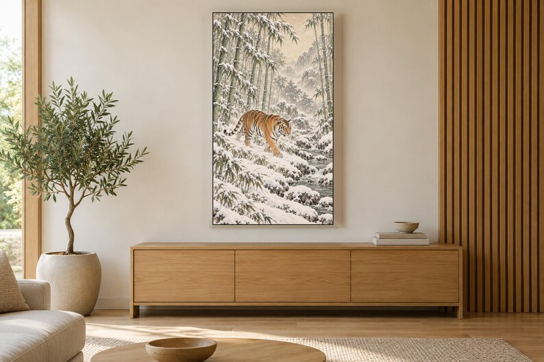 Tiger in Snowy Bamboo, Japanese Edo Style TV Art (4K Digital Download) image 3