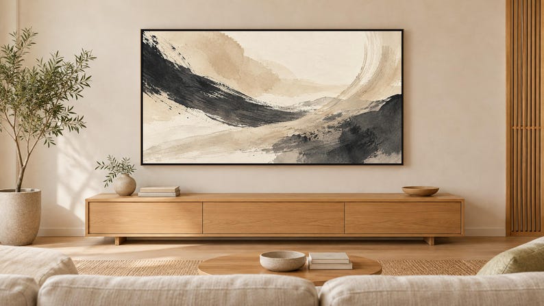 Neutral Ink Brushstrokes Abstract Frame TV Art, Japanese Wall Decor, 4K Digital Download (3 Formats) image 1