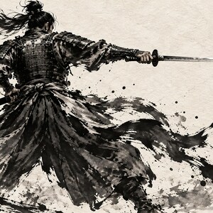 Samurai Drawing Sword Sumi-e Frame TV Art, Japanese Wall Art, 4K Digital Download, 3 Formats image 6