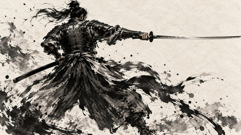 Samurai Drawing Sword Sumi-e Frame TV Art, Japanese Wall Art, 4K Digital Download, 3 Formats image 6