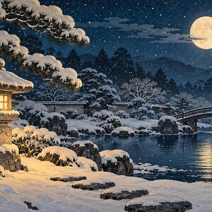 Snowy Garden Lantern at Night Frame TV Art, Japanese Wall Decor, 4K Digital Download (3 Formats) image 6