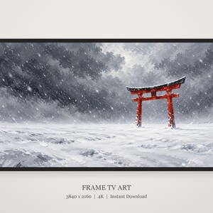 Puerta Torii Roja en Marco de Nieve, Arte para TV, Arte Mural Japonés, Descarga Digital 4K, 3 Formatos imagen 5