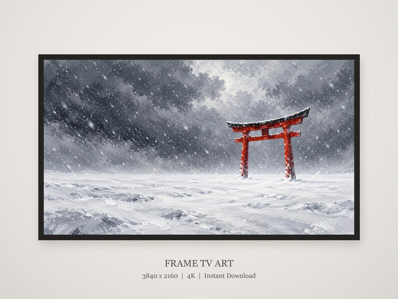 Puerta Torii Roja en Marco de Nieve, Arte para TV, Arte Mural Japonés, Descarga Digital 4K, 3 Formatos imagen 5