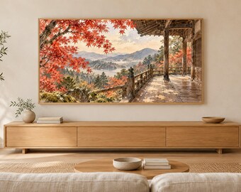 Autumn Maple Temple Kyoto Frame TV Art, Japanese Wall Art, 4K Digital Download, 3 Formats