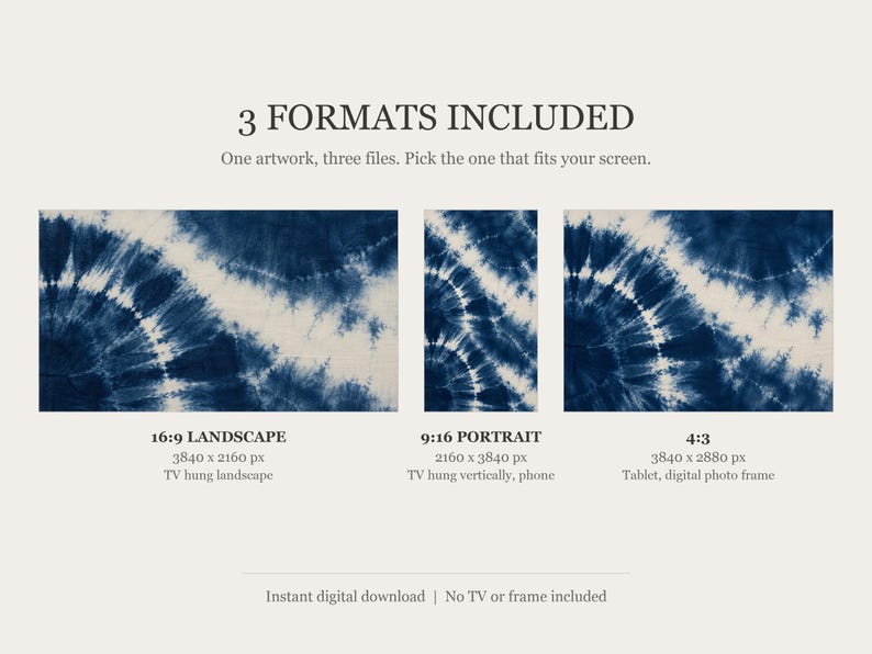 Indigo Shibori-färgmönster med ram för TV, japansk väggkonst, 4K digital nedladdning, 3 format bild 2