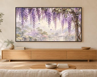Quadro de TV com Treliça de Glicínias, Arte de Parede Japonesa, Download Digital 4K, 3 Formatos
