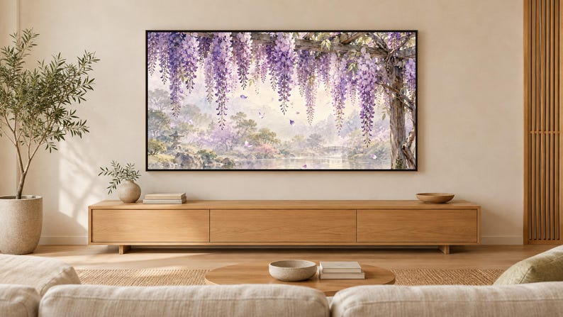 Wisteria Trellis Frame TV Art, Japanese Wall Art, 4K Digital Download, 3 Formats image 1