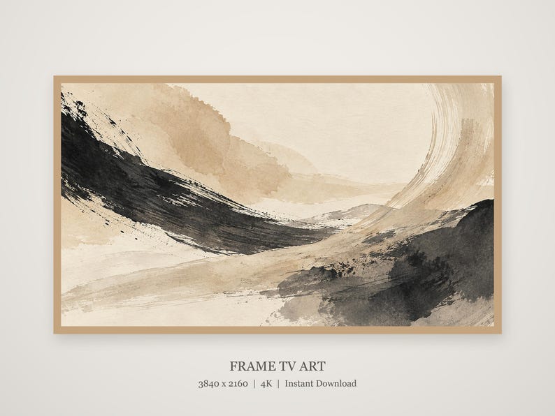 Neutral Ink Brushstrokes Abstract Frame TV Art, Japanese Wall Decor, 4K Digital Download (3 Formats) image 4
