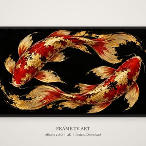 Schwarzer und goldener Koi von oben – TV-Kunstwerk, japanische Wandkunst, 4K-Digitaldownload, 3 Formate Bild 5