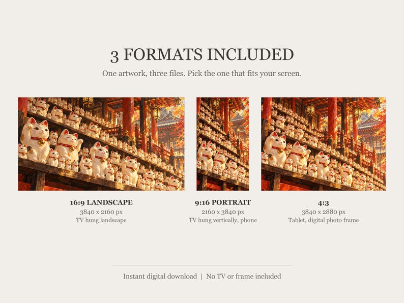 Lucky Cats Row Maneki Neko Frame TV Art, Japanese Wall Art, 4K Digital Download, 3 Formats image 2