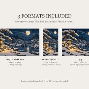Snowy Garden Lantern at Night Frame TV Art, Japanese Wall Decor, 4K Digital Download (3 Formats) image 2