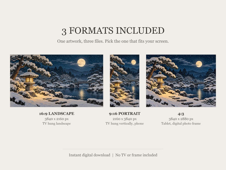 Snowy Garden Lantern at Night Frame TV Art, Japanese Wall Decor, 4K Digital Download (3 Formats) image 2