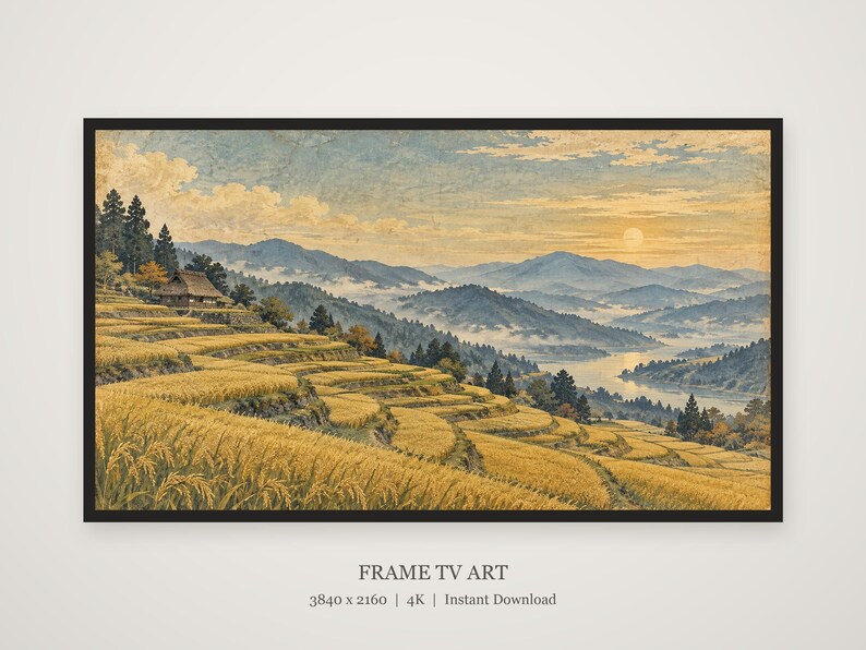 Vintage Countryside Rice Terraces Frame TV Art, Japanese Wall Decor, 4K Digital Download (3 Formats) image 5