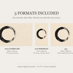 Enso Circle Zen Ink Frame TV Art, Japandi Zen Wall Art, 4K Digital Download, 3 Formats image 2
