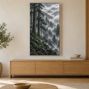Moody Cedar Forest in Rain Frame TV Art, Japanese Wall Decor, 4K Digital Download (3 Formats) image 3