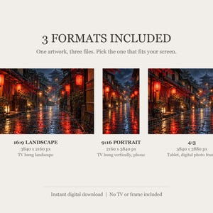Rainy Kyoto Alley Red Lanterns Frame TV Art, Japanese Wall Art, 4K Digital Download, 3 Formats image 2