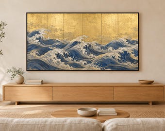 Olas japonesas en láminas de oro para televisión, descarga digital 4K (3 formatos)
