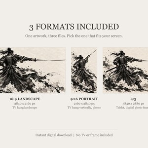Samurai Drawing Sword Sumi-e Frame TV Art, Japanese Wall Art, 4K Digital Download, 3 Formats image 2