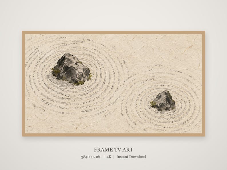 Zen Garden Sand Ripples Frame TV Art, Japandi Zen Wall Art, 4K Digital Download, 3 Formats image 1