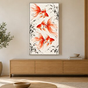 Goldfish in Ink and Vermilion Frame TV Art, Japanese Wall Art, 4K Digital Download, 3 Formats image 3